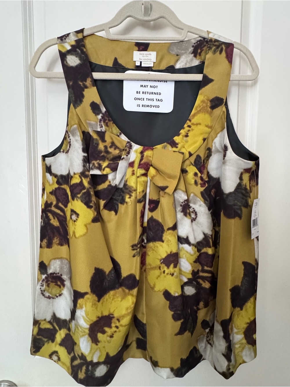 kate spade Floral Bow-Front Mustard multi Silk blouse Camisole style